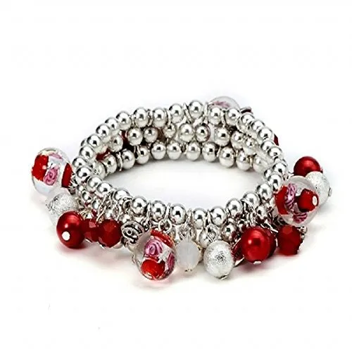 Beaded Bracelet Red 3 Row Stretch Beaded Bracelet