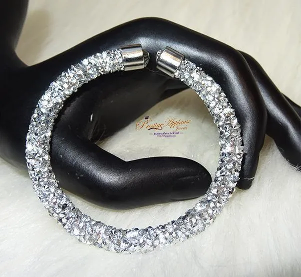 Beautiful Crystal Silver Black Mixed Tone Swarovski Element Bangle Bracelet Gift for Ladies Women
