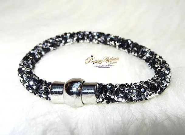 Beautiful Crystal Silver Black Mixed Tone Swarovski Element Bangle Bracelet Gift for Ladies Women