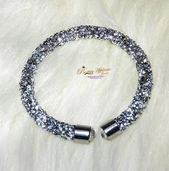 Beautiful Crystal Silver Black Mixed Tone Swarovski Element Bangle Bracelet Gift for Ladies Women