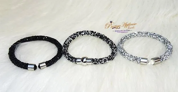 Beautiful Crystal Silver Black Mixed Tone Swarovski Element Bangle Bracelet Gift for Ladies Women
