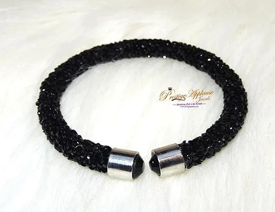 Beautiful Crystal Silver Black Mixed Tone Swarovski Element Bangle Bracelet Gift for Ladies Women