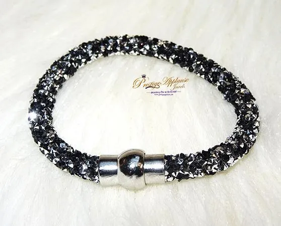 Beautiful Crystal Silver Black Mixed Tone Swarovski Element Bangle Bracelet Gift for Ladies Women
