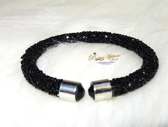 Beautiful Crystal Silver Black Mixed Tone Swarovski Element Bangle Bracelet Gift for Ladies Women
