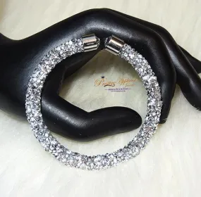 Beautiful Crystal Silver Black Mixed Tone Swarovski Element Bangle Bracelet Gift for Ladies Women