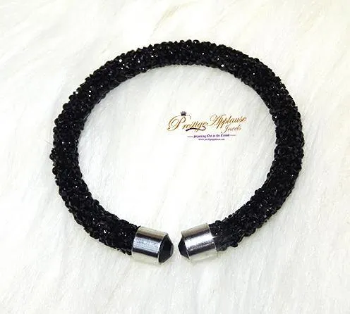 Beautiful Crystal Silver Black Mixed Tone Swarovski Element Bangle Bracelet Gift for Ladies Women