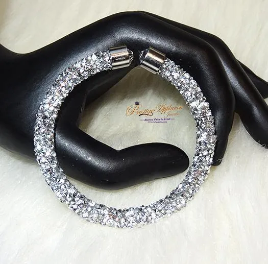 Beautiful Crystal Silver Black Mixed Tone Swarovski Element Bangle Bracelet Gift for Ladies Women