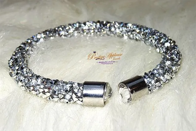 Beautiful Crystal Silver Black Mixed Tone Swarovski Element Bangle Bracelet Gift for Ladies Women