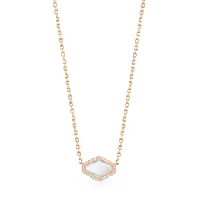 BELL 18K AND DIAMOND ELONGATED HEXAGONAL ROCK CRYSTAL PENDANT