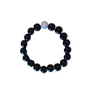 Black 10mm Silver Pave