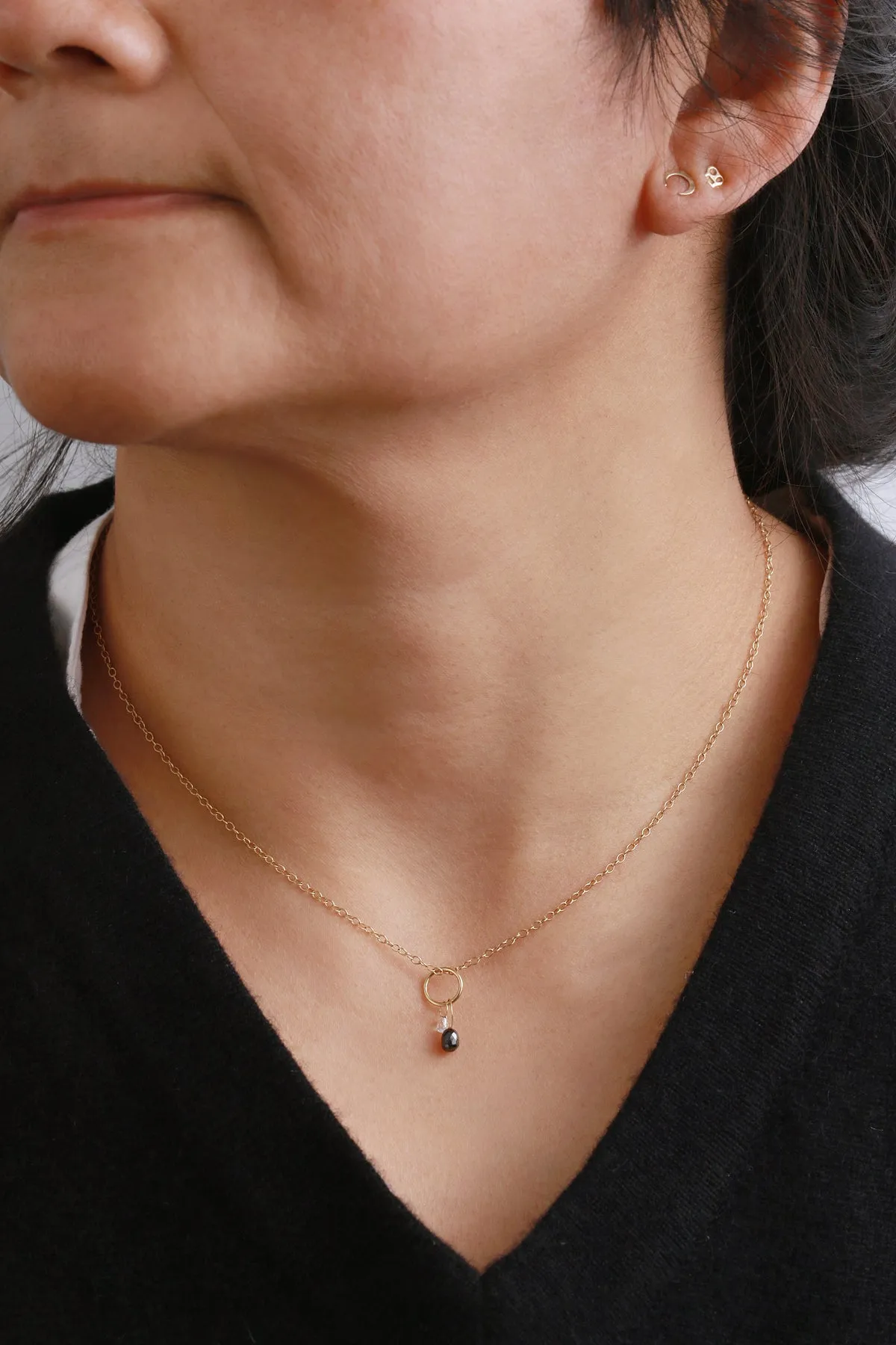 Black and White Diamond Charm Necklace