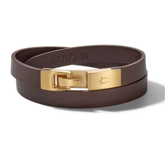 BULOVA LEATHER DOUBLE WRAP BRACELET J97B003M
