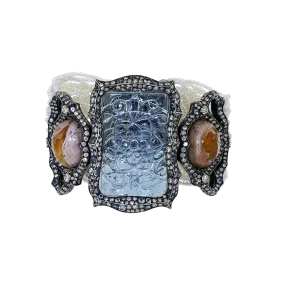 Carved Aquamarine And Fire Opal Bracelet