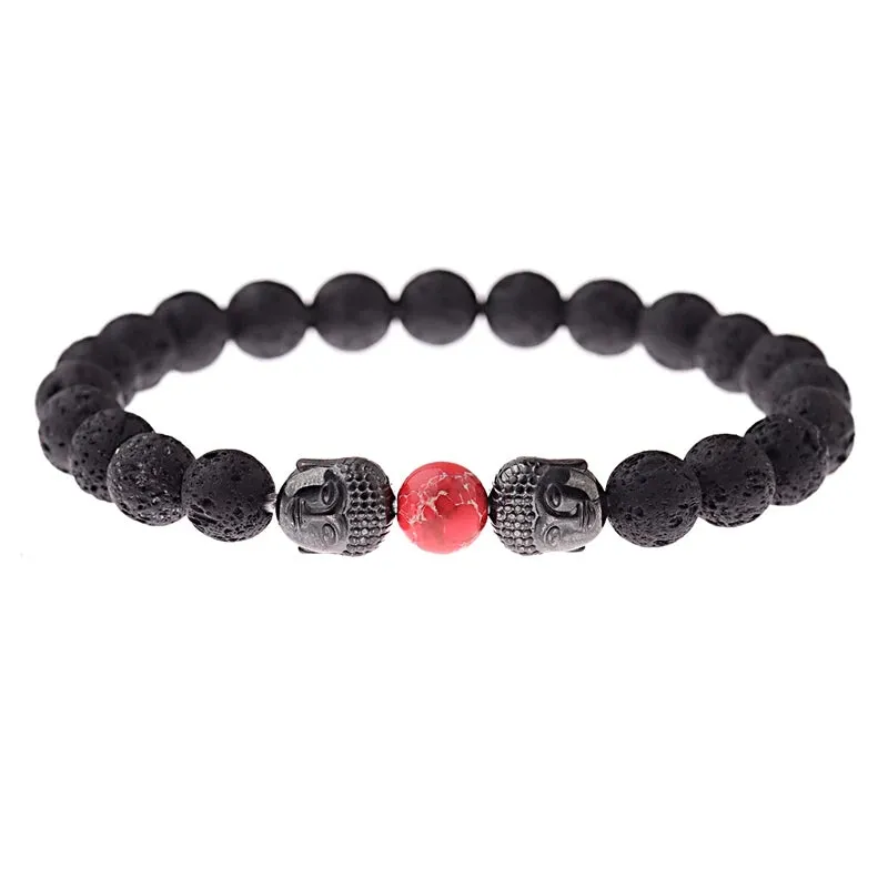 Charm Buddha&Evil Eye Bracelet Women 8mm Elastic Round Bright Black Stone Chakra Bracelets Men Erkek Bileklik Homme