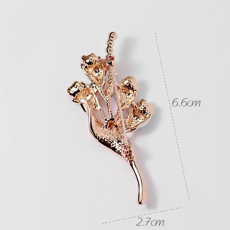 Chinese Style Simple Diamond Inlaid Tulip Brooch