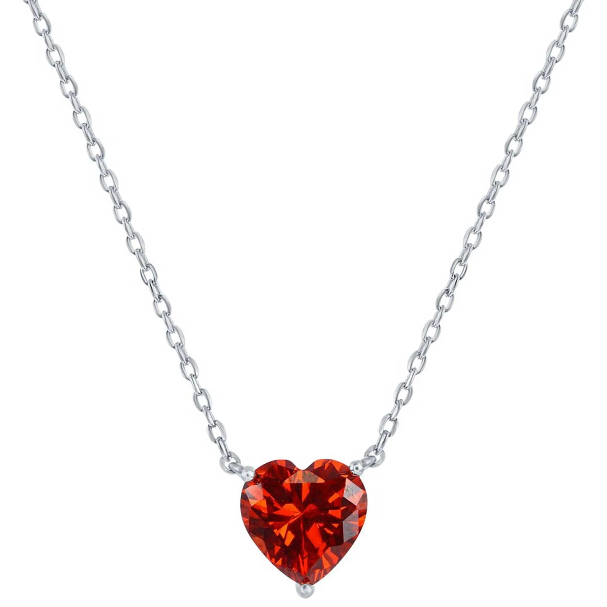 Classic Women's Necklace - Sterling Silver Ruby July Heart Perciosa Crystal | M-7128