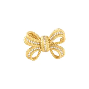 Copper Micro-Inlaid CZ Diamond Bow Brooch