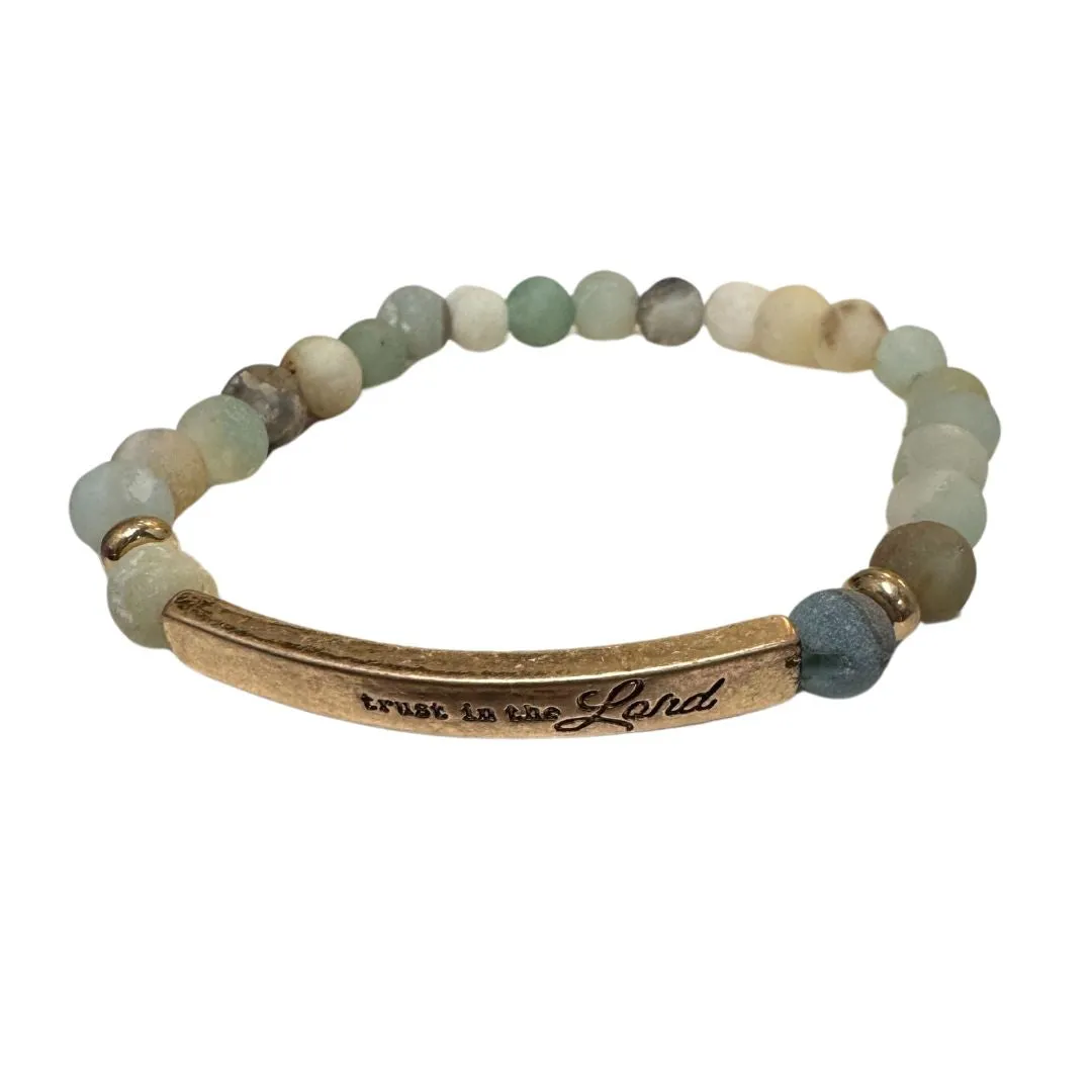 Crystal Avenue Goldtone 'Trust In The Lord' Bar Mint Semi-Precious Stone Bracelet