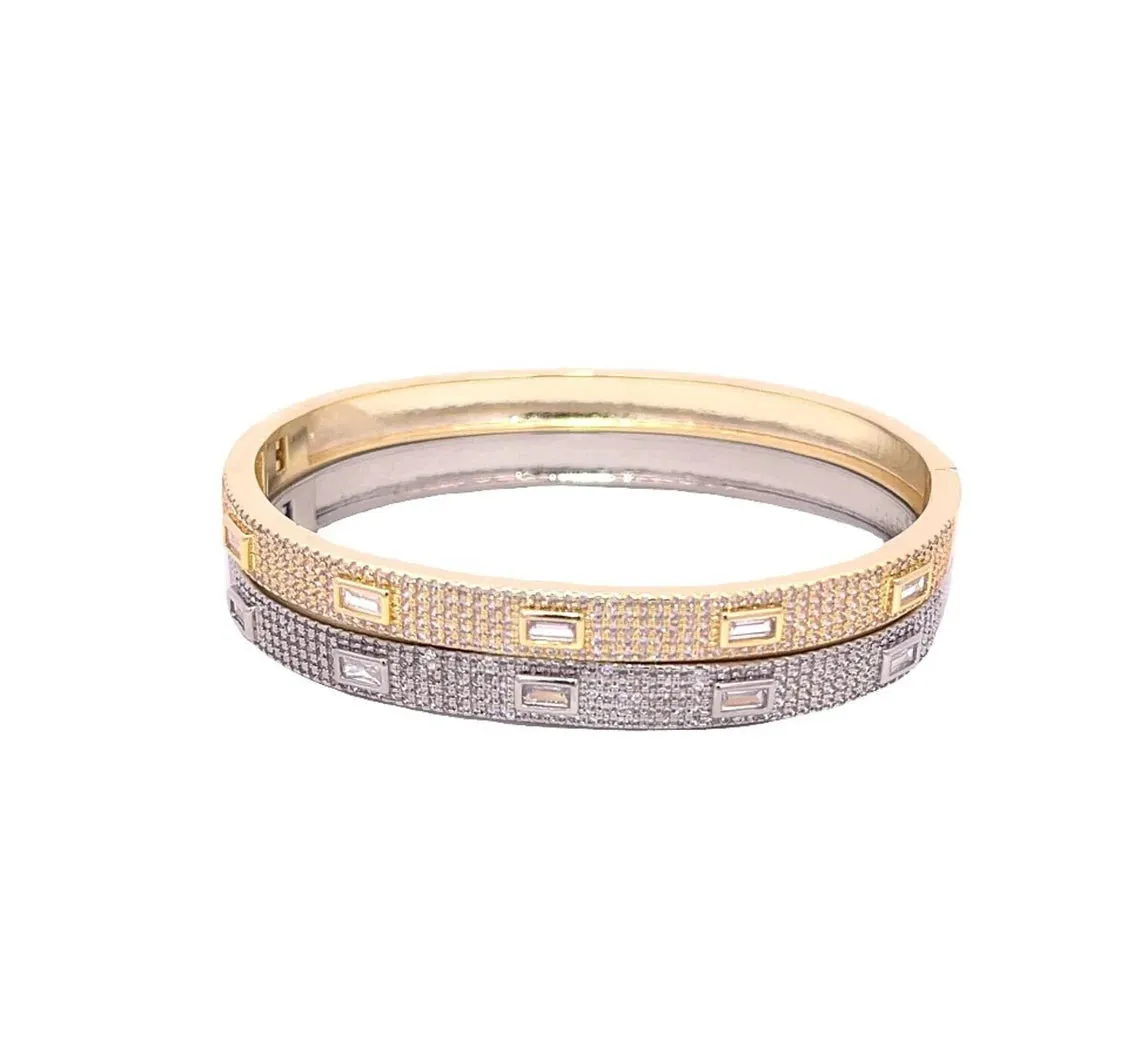 CZ Paved Stone Bangle Bracelet (B115)