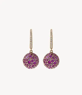 Diamond & Pink Sapphire Bauble Hoop Earrings