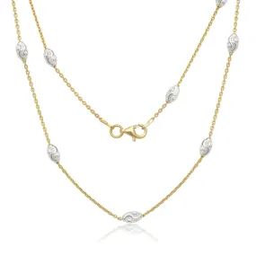 Diamond Cut Oval Moon Bead Necklace - Sterling Silver and Gold Plate