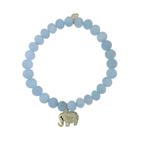 Diamond Elephant Aquamarine Beaded Bracelet