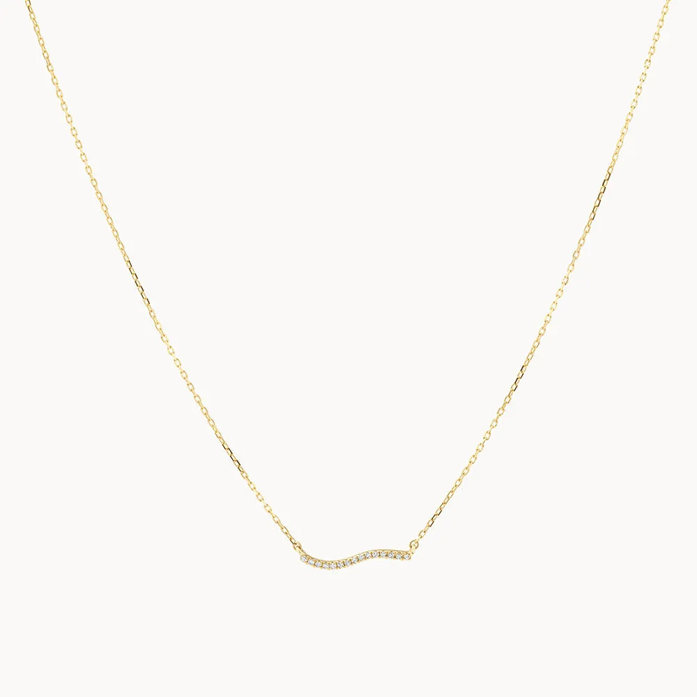 Diamond Fine Wave Necklace in 10k Gold