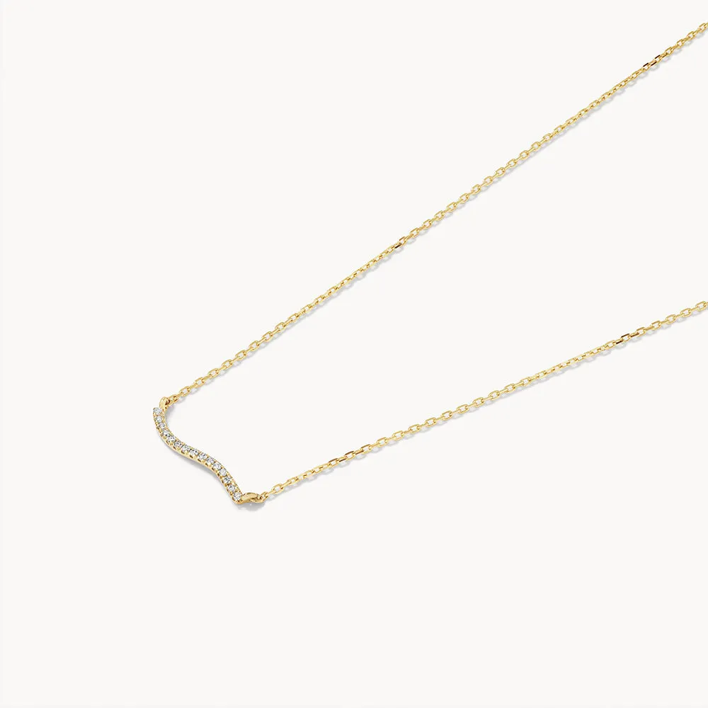 Diamond Fine Wave Necklace in 10k Gold