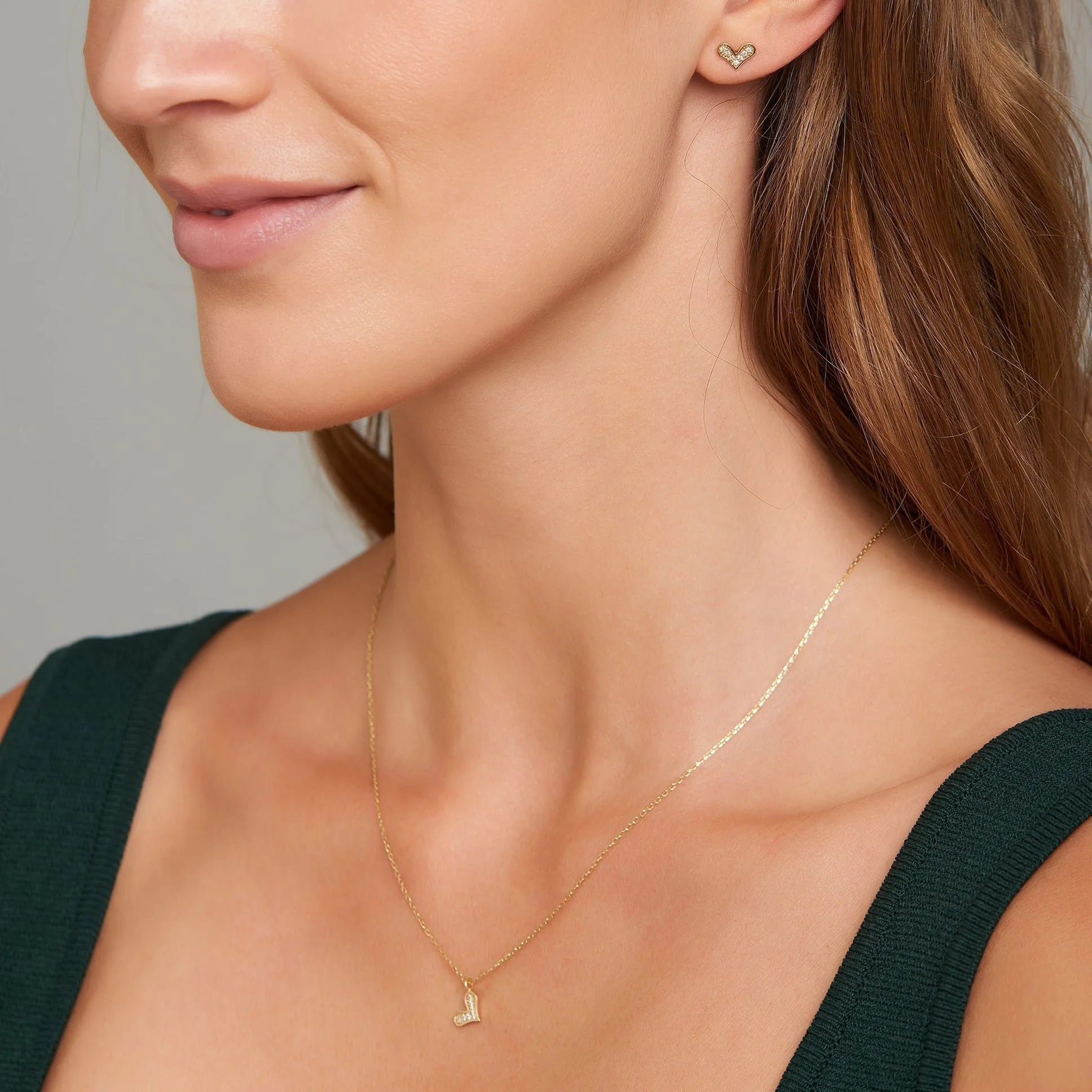 Diamond Heart Necklace - 14 karat gold diamond necklace, diamonds 0.05ct