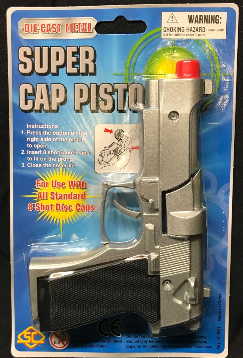 Die Cast Metal Revolver Cap Gun & 8 Ring Caps