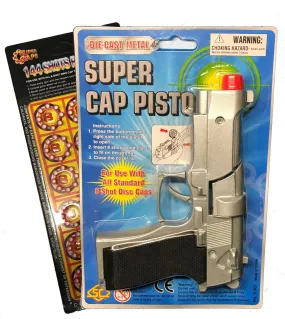 Die Cast Metal Revolver Cap Gun & 8 Ring Caps