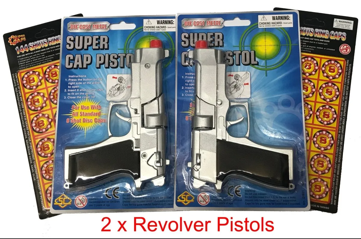 Die Cast Metal Revolver Cap Gun & 8 Ring Caps