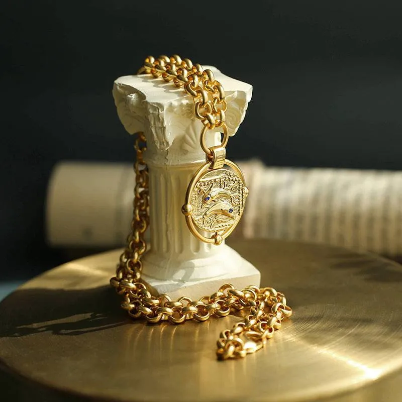Dolphin Gold Coin Thick Chain Necklace