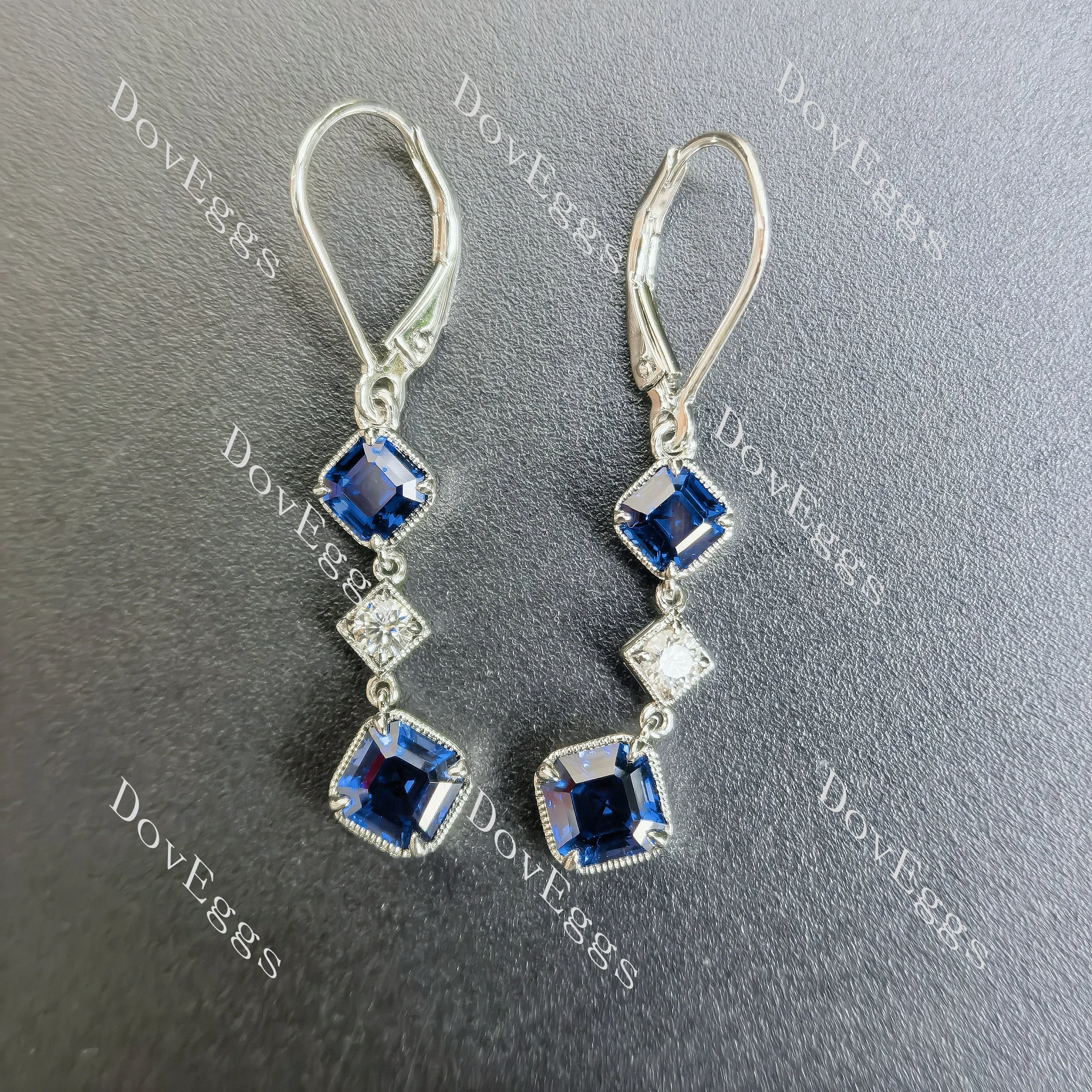 Doveggs asscher round bezel colored gem dangle earrings
