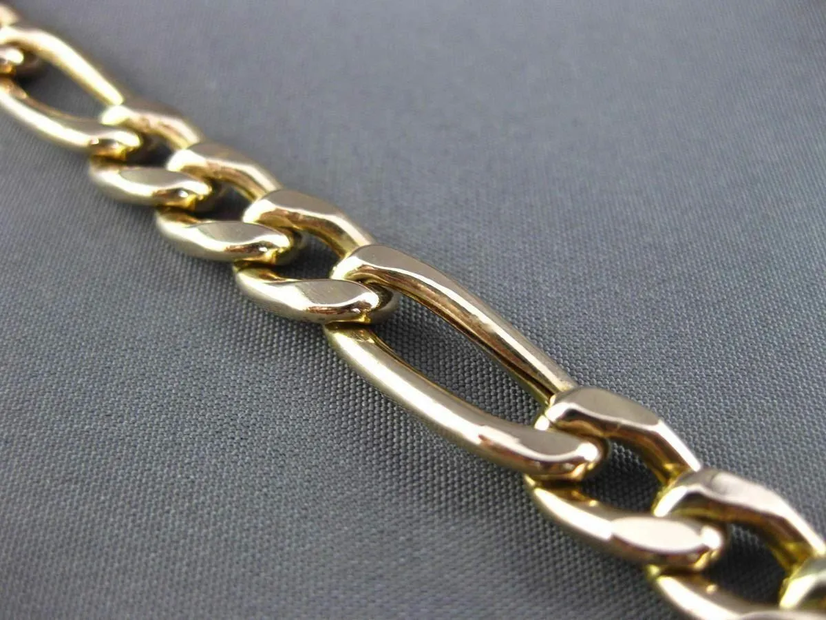 ESTATE WIDE & LONG 14KT YELLOW GOLD CLASSIC ITALIAN FIGARO BRACELET 7mm #24152