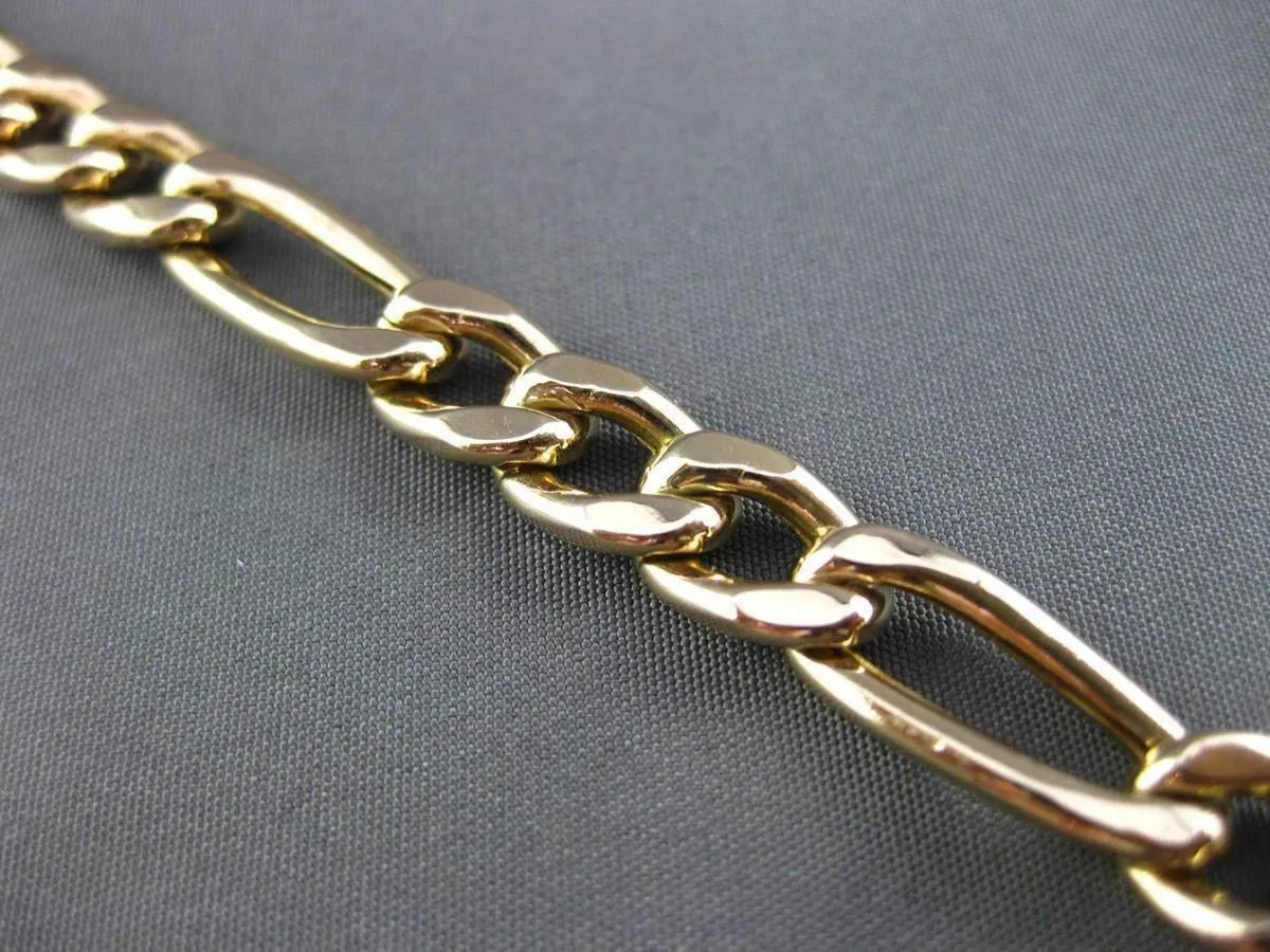 ESTATE WIDE & LONG 14KT YELLOW GOLD CLASSIC ITALIAN FIGARO BRACELET 7mm #24152