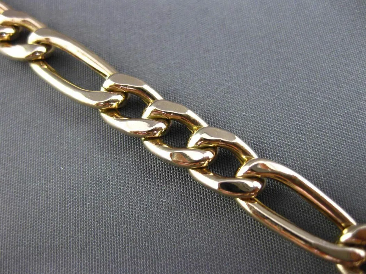 ESTATE WIDE & LONG 14KT YELLOW GOLD CLASSIC ITALIAN FIGARO BRACELET 7mm #24152