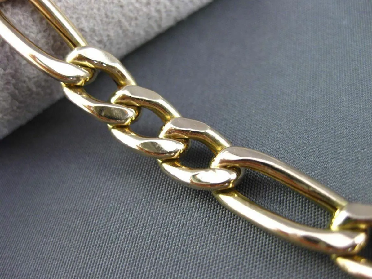ESTATE WIDE & LONG 14KT YELLOW GOLD CLASSIC ITALIAN FIGARO BRACELET 7mm #24152