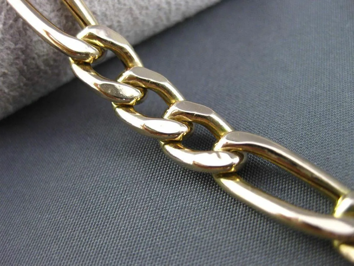 ESTATE WIDE & LONG 14KT YELLOW GOLD CLASSIC ITALIAN FIGARO BRACELET 7mm #24152