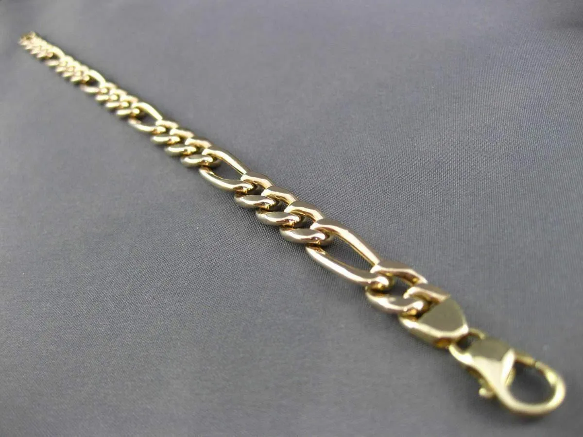 ESTATE WIDE & LONG 14KT YELLOW GOLD CLASSIC ITALIAN FIGARO BRACELET 7mm #24152