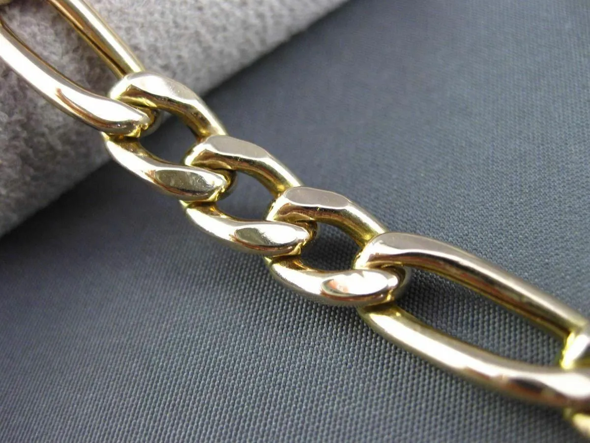 ESTATE WIDE & LONG 14KT YELLOW GOLD CLASSIC ITALIAN FIGARO BRACELET 7mm #24152
