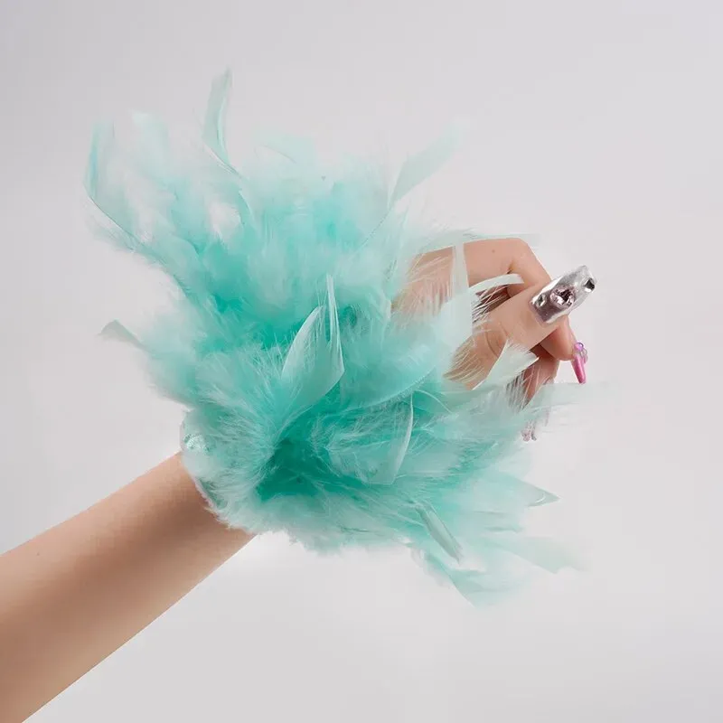 Faux Ostrich Fur Feather Snap Cuff Bracelet