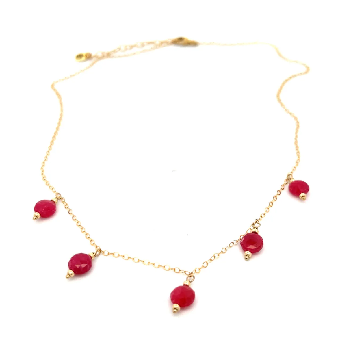 five-station ruby coin charm necklace