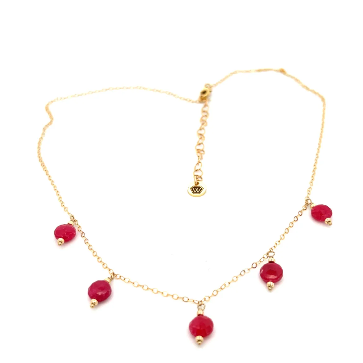 five-station ruby coin charm necklace