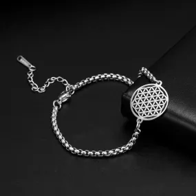 Flower of Life Round Stainless Steel Bracelet Gold Silver Color Charm Bracelets for Women Chain Fashion Jewelry Gifts