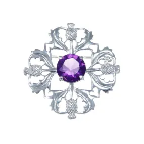 Four Thistle Brooch in Sterling Silver with Amethyst