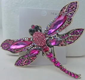 Fushia Pink Dragonfly Rhinestone Pin Brooch
