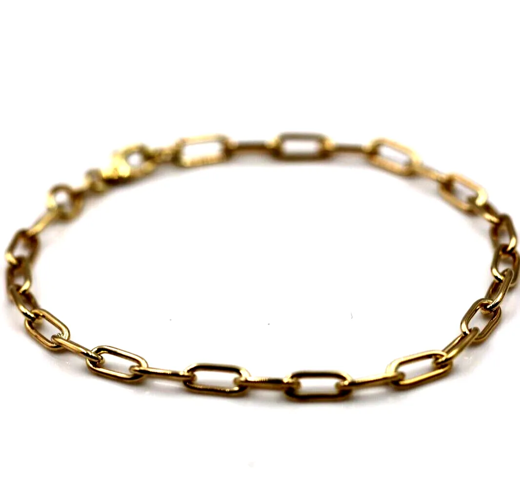 Genuine Handmade 19cm 9ct Yellow Gold Paper Clip Paperclip Bracelet