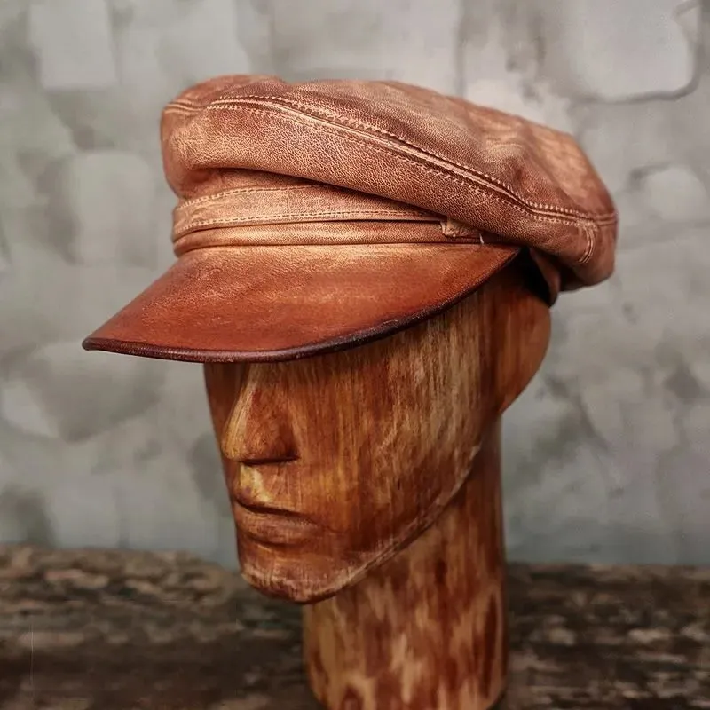 Genuine Leather Sailor Cap Military Motorcycle Fisherman Hat Beret