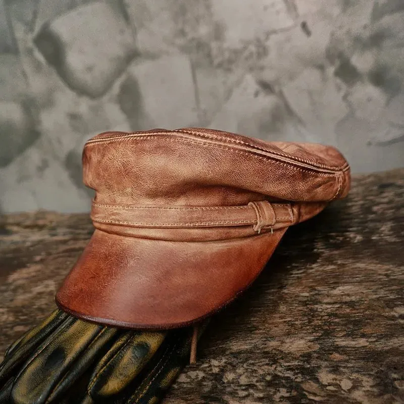 Genuine Leather Sailor Cap Military Motorcycle Fisherman Hat Beret